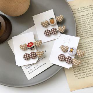 Plaid Embroidered Button Hair Clip