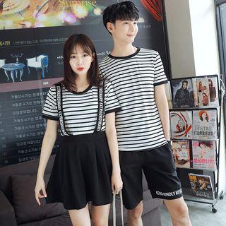 Lettering Jumper Skirt / Short-sleeve Striped Couple Matching T-shirt