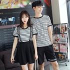 Lettering Jumper Skirt / Short-sleeve Striped Couple Matching T-shirt