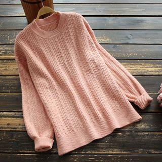 Plain Long-sleeve Cable-knit Top