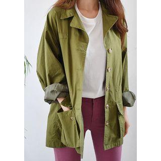Print-detail Buttoned Cotton Safari Jacket
