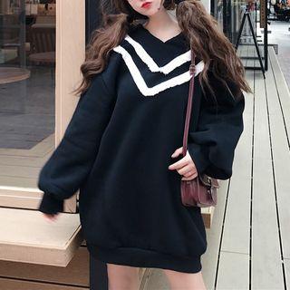 Contrast Trim Puff-sleeve Sweatshirt
