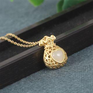 Money Bag Heart Gemstone Pendant Sterling Silver Necklace Gold - One Size