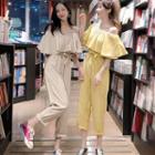 Off-shoulder Ruffled-trim Jumpsuit
