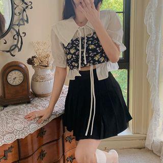 Short-sleeve Blouse / Cropped Camisole Top