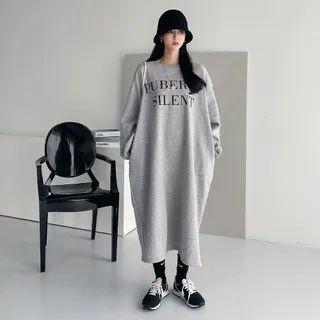 Faux-pearl Trim Letter Long Sweatshirt Dress