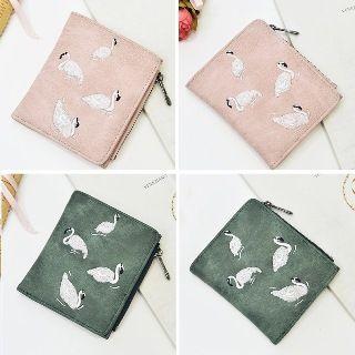 Flamingo Embroidered Zip Wallet