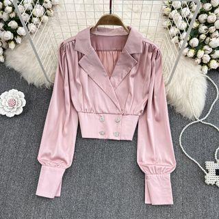 Long Sleeve Lapel Crop Shirt