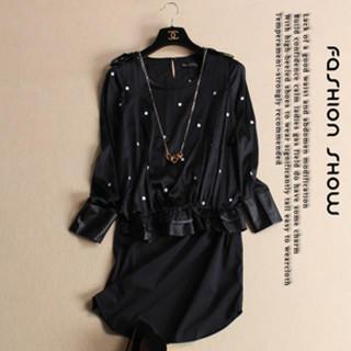 Long-sleeve Faux Leather Panel Dress