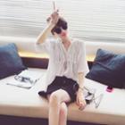 Elbow-sleeve Cut Out Blouse