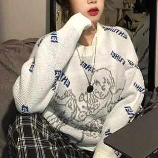 Lettering Graphic Print Sweater White - One Size
