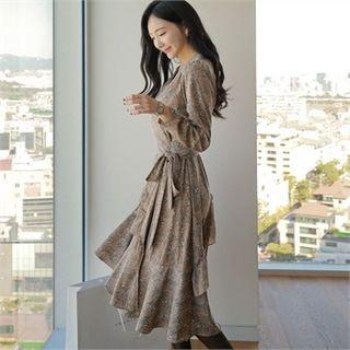 Frill-trim Floral Print Wrap Dress