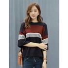 3/4-sleeve Multicolor Knit Top