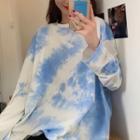 Lettering Tie-dyed Pullover White & Blue - One Size