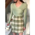 Woolen Plaid A-line Miniskirt