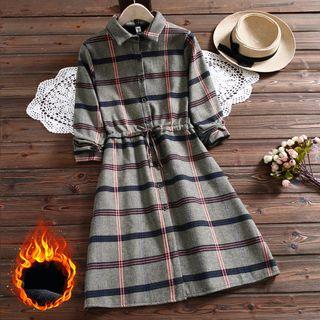 Fleece-lined Plaid Tie-waist Dress