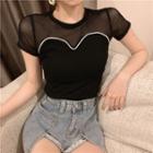 Short-sleeve Mesh Paneled Contrast Trim T-shirt