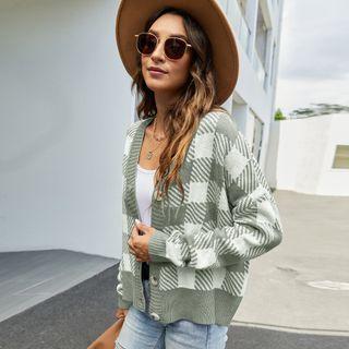 Long Sleeve Plaid Button Cardigan