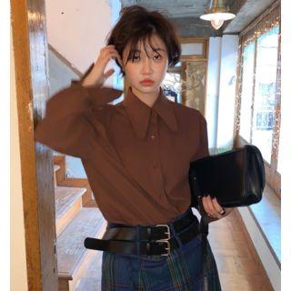 Pointy-collar Plain Button-down Shirt
