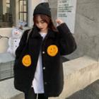 Smiley Face Fleece Loose-fit Jacket As Figure - One Size