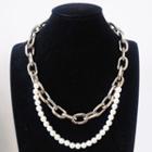 Faux Pearl Chain Layered Necklace White Faux Pearl - Silver - One Size
