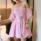 3/4-sleeve Off Shoulder Asymmetric A-line Mini Dress