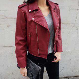Belted-detail Faux-leather Jacket