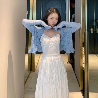 Light Cardigan / Spaghetti Strap Lace A-line Dress