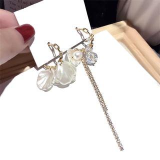 Non-matching Shell Faux Pearl Rhinestone Fringed Earring 1 Pair - Silver Stud - Gold - One Size