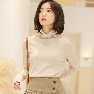 Turtleneck Long-sleeve Knit Top Almond - One Size
