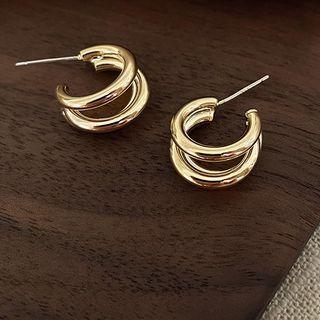 Layered Half Hoop Earring 1 Pair - Gold - One Size