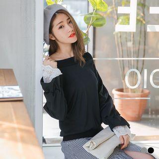 Lace Panel Sleeve Pullover