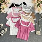 Square-neck Color Block Short-sleeve Crop Top
