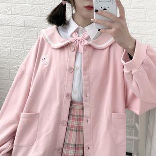 Collared Baseball Jacket Pink - One Size