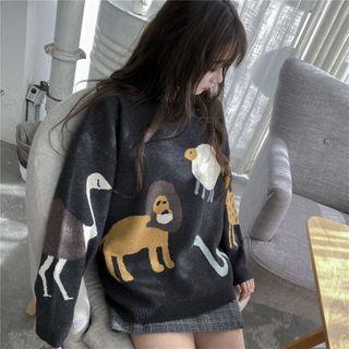 Animal Jacquard Sweater Dark Gray - One Size