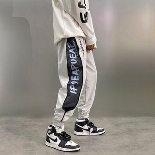 High-waist Drawstring Reflective Lettering Harem Pants