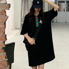 Color Block Single-breasted Polo Collar Midi Dress Black - One Size