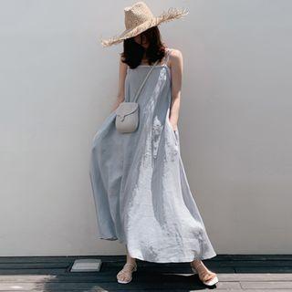 Spaghetti Strap Linen A-line Maxi Dress