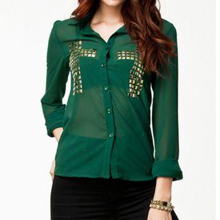 Cross Studded Chiffon Shirt