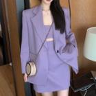 Spaghetti Strap Cutout Mini Sheath Dress / One-button Blazer