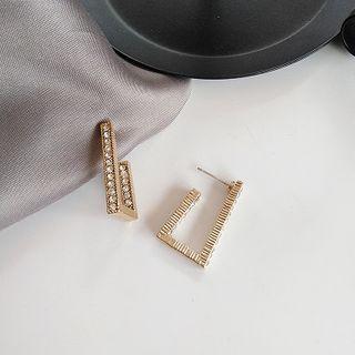 Rhinestone Geometric Earring 1 Pair - 925 Silver Earring - White - One Size