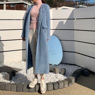 Collarless Faux-fur Long Coat