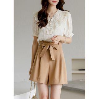 High-waist A-line Shorts With Sash