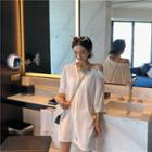 Lace Trim 3/4 Sleeve Long Shirt