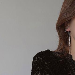 Non-matching Rhinestone Chain Earring 1 Pair - Platinum - One Size