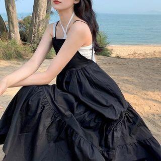 Halter-neck Camisole Top / Spaghetti Strap Midi A-line Dress