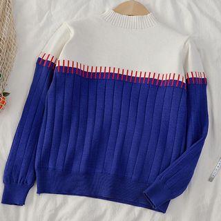 Fleece-lined Mock-turtleneck Two-tone Sweater