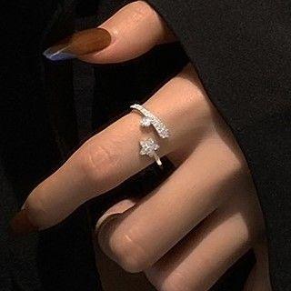 Rhinestone Star Open Ring 1 Pair - Silver - One Size