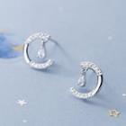 Rhinestone Stud Earring 1 Pair - S925 Silver - Silver - One Size