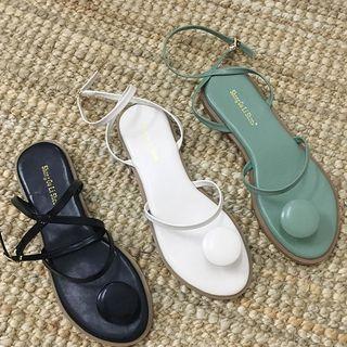 Button Toe Ankle Strap Sandals